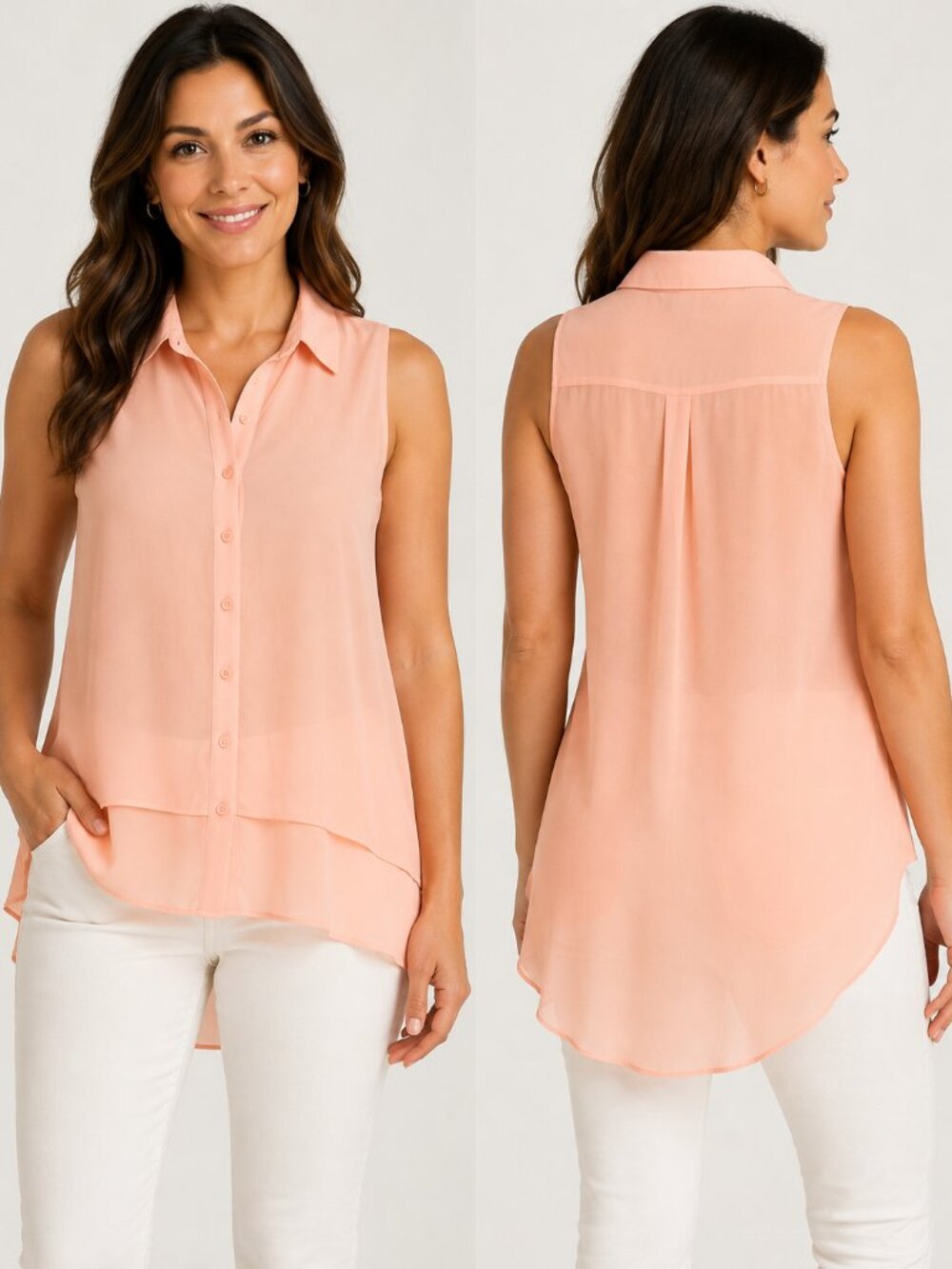 Suzy Shier Peach Sleeveless Chiffon Blouse Women's XL